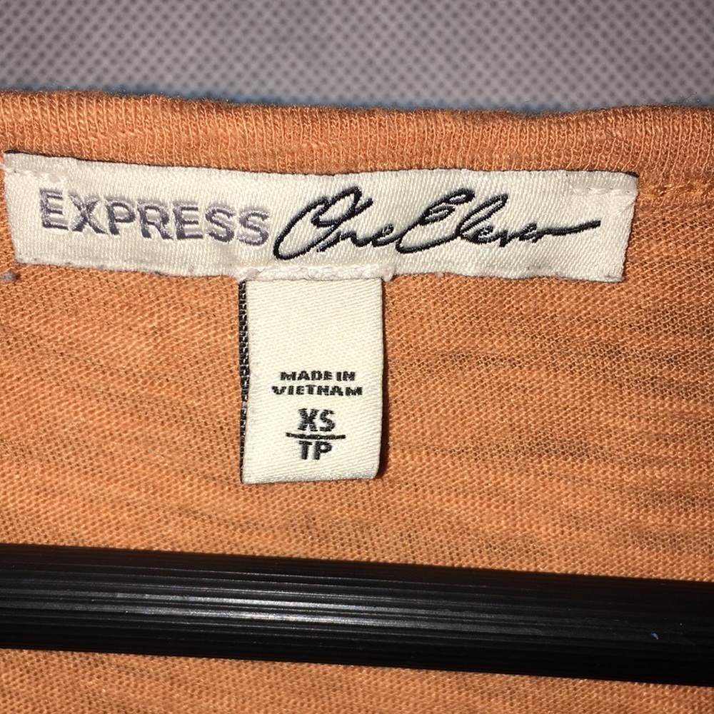 Express One Eleven V Neck Tee | Rust Orange | Size XS - Picture 2 of 4